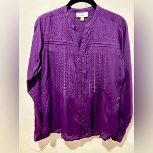 Purple Button-Down Shirt with Embroidered Accents